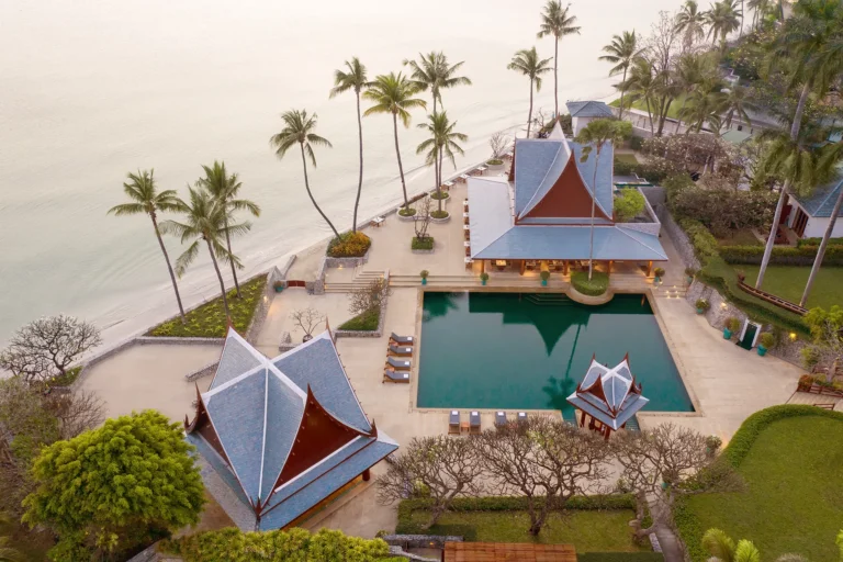 Beachfront gardens and pool at Chiva-Som Hua Hin